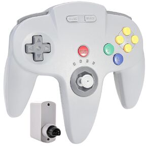 SAFFUN Wireless N64 Controller, 2.4 GHz N64 Receiver, Compatible with N64 Console - (Rechargeable) (Plug and Play) (Built-in Rumble) Gray