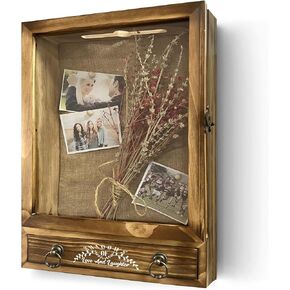 Large Shadow Box Picture Frames Deep Wedding Shadow Boxes Display Cases with Glass and Drawers Brown Wooden Picture Memory Boxes for Keepsakes Bridal Shower Gifts for Couples