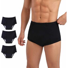 Washable Incontinence Underwear for Men - Cotton Urinary Leakproof Briefs with Flying, Complete Front & Rear Leak Proof, 120ml Absorbency (3 Pack, Gray, L)