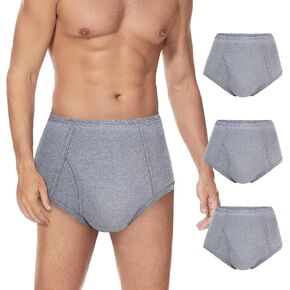 Washable Incontinence Underwear for Men - Cotton Urinary Leakproof Briefs with Flying, Complete Front & Rear Leak Proof, 120ml Absorbency (3 Pack, Gray, L) in Kuwait