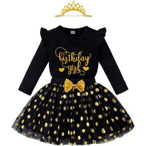 LYSMuch 18M-7Y Girls Birthday Outfit Long Sleeve Ruffle Shirt Tutu Tulle Skirt with Headband