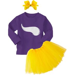 Viking Horn - State Proud Strong Pride Sports Long Sleeve Toddler T-Shirt + Tutu Skirt + Bow Headband Set (Long Sleeve Purple T-Shirt/Yellow Tutu, 3T)
