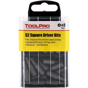 ToolPro Phillips Head Bits - 50 Pieces in Interlocking Storage Box for Quick Dispensing, Professional Drywall & Construction Driver Bit Set (#2 Phillips)