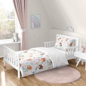 Sweet Jojo Designs Ocean Mermaids Girl Toddler Bedding Set Kid 5p Bed in a Bag with Comforter Blanket Pillowcase Sham Sheets Pink Teal Under the Sea Underwater Theme Fairytale Fish Colorful Coral Reef