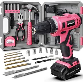 Hi-Spec Small Drill Set，30pc Pink 12V Cordless Power Drill Driver & Household DIY Tool Set. Rapid Cordless Power Drilling and Screwdriving with Essential DIY Hand Tools & Accessories
