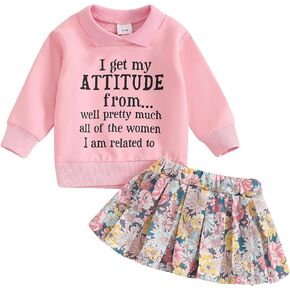 طقم ملابس من Engofs للأطفال الصغار في فصل الخريف والشتاء بأكمام طويلة وتنورة مكونة من قطعتين in Kuwait