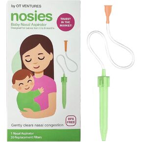 Nosies New Born Baby Nasal Aspirator (0-6 Months) with 20 Hygiene Filters | Tiniest Aspirator Ideal for New Born Baby Congestion Relief, BPA Free Materials, Gentle Suction