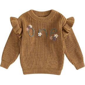 Baby Girl Birthday Sweater Long Sleeve Ruffle Knitted Sweaters Pullover Sweatshirt Knitwear Winter Warm Clothes