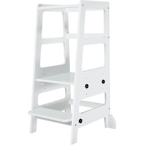 Toddler Step Stool Toddler Kitchen Stool, Adjustable-Height Toddler Tower Stool Kitchen Wooden Helper Step Stools for Kids, White