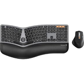 ProtoArc Ergonomic Wireless Keyboard Mouse, EKM01 Plus Full Size Ergo Bluetooth Keyboard Mouse Combo, Split Design, Wrist Rest, Multi-Device, Rechargeable, for Windows/Mac OS - Wine Red