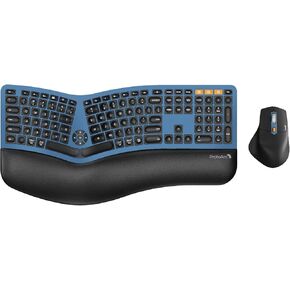 ProtoArc Ergonomic Wireless Keyboard Mouse, EKM01 Plus Full Size Ergo Bluetooth Keyboard Mouse Combo, Split Design, Wrist Rest, Multi-Device, Rechargeable, for Windows/Mac OS - Wine Red