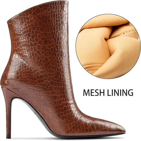 Aachcol Womens Stiletto High Heel Ankle Boots Pointed Toe Mid Calf Boots Slip-on Wide Calf Fashion Dress Shoes Booties 3.9 Inches Heels in Saudi Arabia