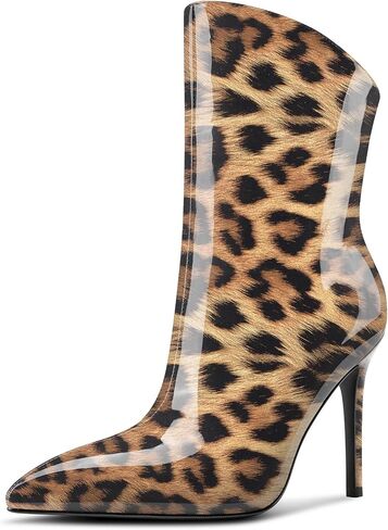 Aachcol Womens Stiletto High Heel Ankle Boots Pointed Toe Mid Calf Boots Slip-on Wide Calf Fashion Dress Shoes Booties 3.9 Inches Heels in Saudi Arabia