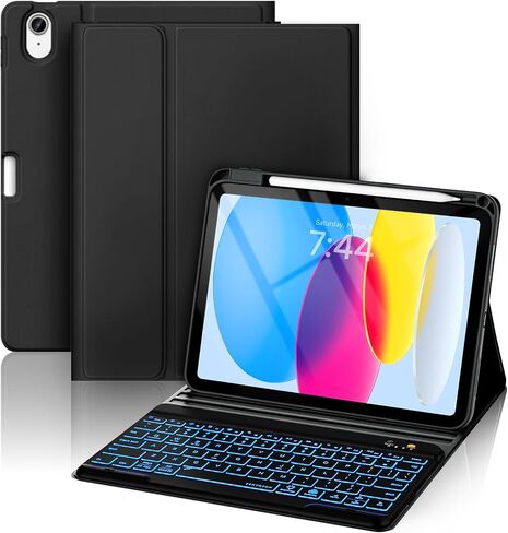 حافظة لوحة مفاتيح OYEEICE لجهاز iPad الجيل العاشر 10.9 بوصة - حافظة لوحة مفاتيح بلوتوث لاسلكية قابلة للفصل لجهاز iPad مع حامل أقلام لجهاز iPad الجديد الجيل العاشر 2022 (أسود) in Saudi Arabia