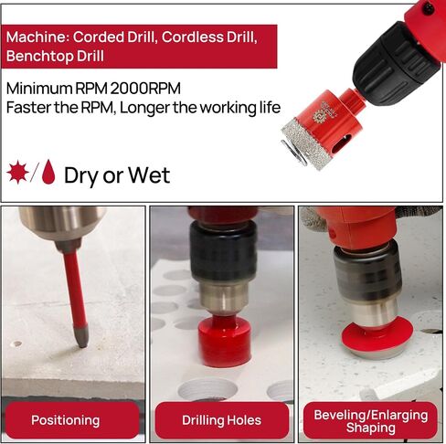 Diamond Core Drill Bit Set - FOCSTOL Diamond Hole Saw Kit for Porcelain Ceramic Tile 13pcs (6/8/10/20/25/28/32/35/45/65mm+50mm Beveling Chamfer Bit+6/6mm Carbide Drill) in Kuwait