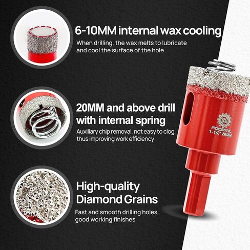 مجموعة لقم الثقب الماسي - طقم منشار ثقب الماس FOCSTOL لبلاط السيراميك والبورسلين 13 قطعة (6/8/10/20/25/28/32/35/45/65 مم + لقمة شطب مائلة 50 مم + مثقاب كربيد 6/6 مم) in Kuwait