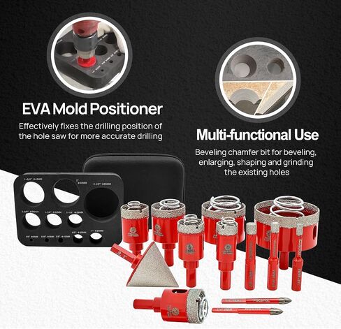Diamond Core Drill Bit Set - FOCSTOL Diamond Hole Saw Kit for Porcelain Ceramic Tile 13pcs (6/8/10/20/25/28/32/35/45/65mm+50mm Beveling Chamfer Bit+6/6mm Carbide Drill) in Kuwait