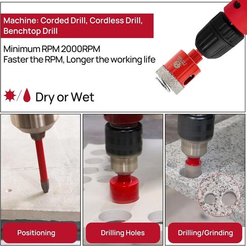 مجموعة لقم الثقب الماسي - طقم منشار ثقب الماس FOCSTOL لبلاط السيراميك والبورسلين 13 قطعة (6/8/10/20/25/28/32/35/45/65 مم + لقمة شطب مائلة 50 مم + مثقاب كربيد 6/6 مم) in Kuwait