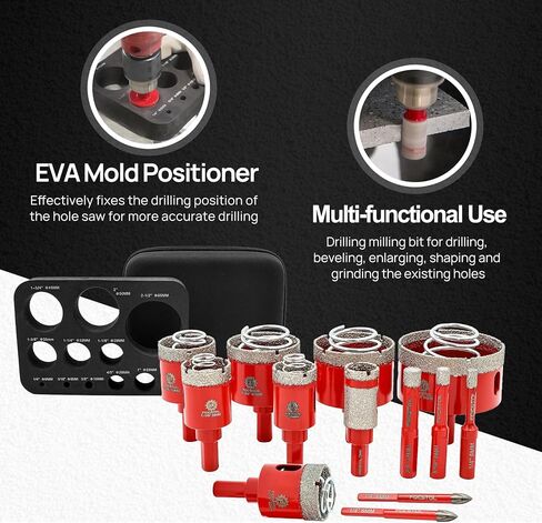 مجموعة لقم الثقب الماسي - طقم منشار ثقب الماس FOCSTOL لبلاط السيراميك والبورسلين 13 قطعة (6/8/10/20/25/28/32/35/45/65 مم + لقمة شطب مائلة 50 مم + مثقاب كربيد 6/6 مم) in Kuwait