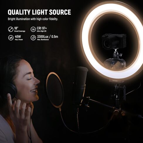 NEEWER 18" Edge Lit Ring Light Kit 45W 3300lux 2900K-7000K 12 Scenes with APP 2.4G PC Mac Control Magnetic Remote Control Phone Holder Light Stand Bag for Makeup TikTok Instagram Live Stream, RL45B in Kuwait