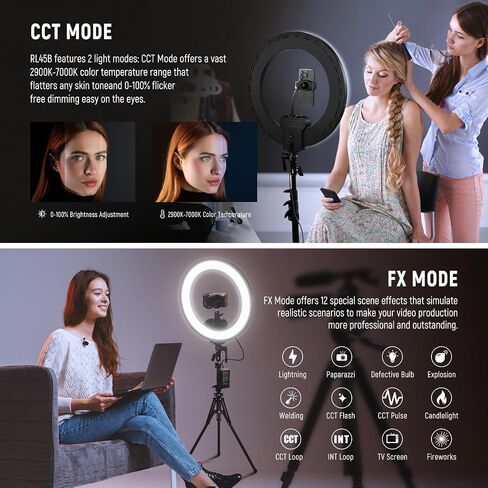 NEEWER 18" Edge Lit Ring Light Kit 45W 3300lux 2900K-7000K 12 Scenes with APP 2.4G PC Mac Control Magnetic Remote Control Phone Holder Light Stand Bag for Makeup TikTok Instagram Live Stream, RL45B in Kuwait