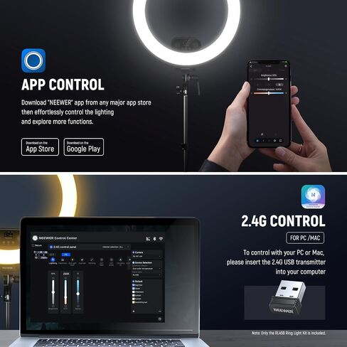NEEWER 18" Edge Lit Ring Light Kit 45W 3300lux 2900K-7000K 12 Scenes with APP 2.4G PC Mac Control Magnetic Remote Control Phone Holder Light Stand Bag for Makeup TikTok Instagram Live Stream, RL45B in Kuwait