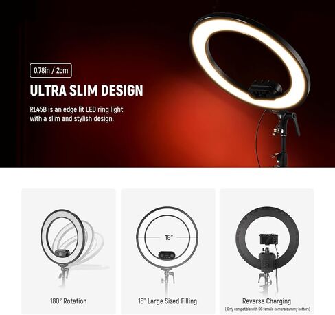 NEEWER 18" Edge Lit Ring Light Kit 45W 3300lux 2900K-7000K 12 Scenes with APP 2.4G PC Mac Control Magnetic Remote Control Phone Holder Light Stand Bag for Makeup TikTok Instagram Live Stream, RL45B in Kuwait