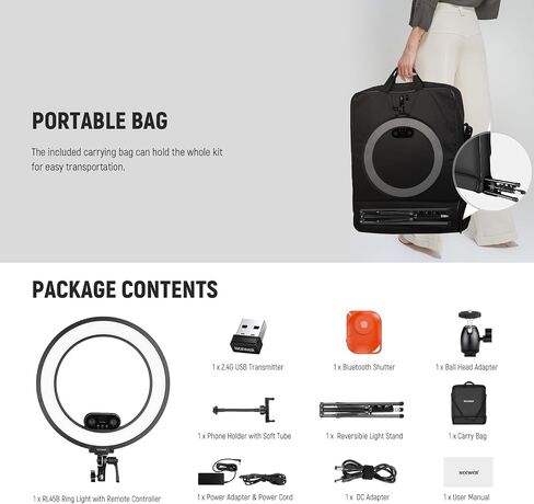 NEEWER 18" Edge Lit Ring Light Kit 45W 3300lux 2900K-7000K 12 Scenes with APP 2.4G PC Mac Control Magnetic Remote Control Phone Holder Light Stand Bag for Makeup TikTok Instagram Live Stream, RL45B in Kuwait