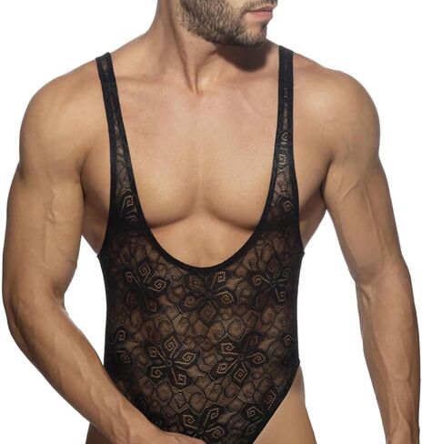 Men's Sheer Lace Lingerie Bodysuit Low Cut in Saudi Arabia
