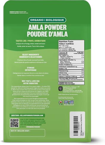 مسحوق أملا العضوي من FGO - 16 أونصة، عنب الثعلب الهندي العضوي (أمالاكي) التابع لوزارة الزراعة الأمريكية، غير معدل وراثيًا، فيتامين C الطبيعي - خام وطبيعي 100% in Kuwait