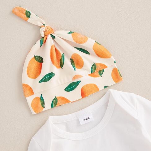 Little Cutie Baby Girl Fall Outfits Long Sleeve Romper Orange Pants Knot Hat Clementine Coming Home Clothing Set in Kuwait