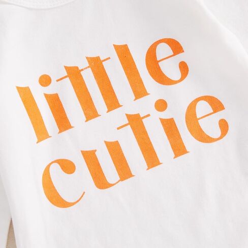 Little Cutie Baby Girl Fall Outfits Long Sleeve Romper Orange Pants Knot Hat Clementine Coming Home Clothing Set in Kuwait