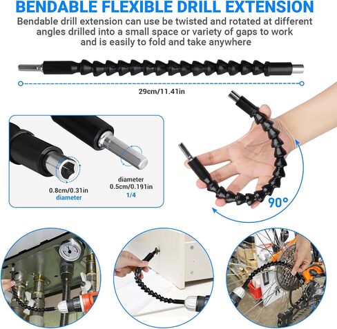 Flexible Drill Bit Extension Set, Hex Shank Bit Holder Keychain, 105°Right Angle Drill Attachmen, 3pcs 1/4 3/8 1/2" Hex Socket Adapter, 3pcs Drill Bit Holder Extension, Screwdriver Bit Kit (Colorful) in Kuwait