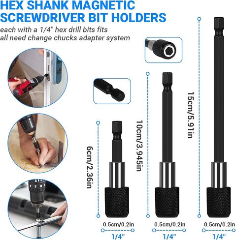 Flexible Drill Bit Extension Set, Hex Shank Bit Holder Keychain, 105°Right Angle Drill Attachmen, 3pcs 1/4 3/8 1/2" Hex Socket Adapter, 3pcs Drill Bit Holder Extension, Screwdriver Bit Kit (Colorful) in Kuwait