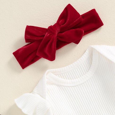 Baby Girl Christmas Outfit Suspender Skirt Set Solid Ribbed Romper Velvet Overall Dress With Bow Fall Winter Clothes in Saudi Arabia