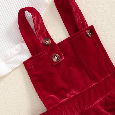 Baby Girl Christmas Outfit Suspender Skirt Set Solid Ribbed Romper Velvet Overall Dress With Bow Fall Winter Clothes in Saudi Arabia