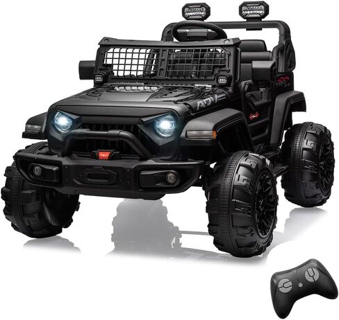 24V 9Ah Kids Ride On 2 Seaters Electric Car with Remote Control, 2 * 120W Motors Battery Powered 20" Extra Large Seats,Led Headlights, Front Storage, Bottle Holder, Fm, Music for 3+,Black in Kuwait