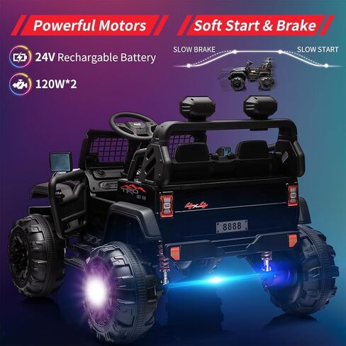 24V 9Ah Kids Ride On 2 Seaters Electric Car with Remote Control, 2 * 120W Motors Battery Powered 20" Extra Large Seats,Led Headlights, Front Storage, Bottle Holder, Fm, Music for 3+,Black in Kuwait