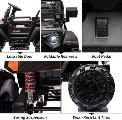 24V 9Ah Kids Ride On 2 Seaters Electric Car with Remote Control, 2 * 120W Motors Battery Powered 20" Extra Large Seats,Led Headlights, Front Storage, Bottle Holder, Fm, Music for 3+,Black in Kuwait