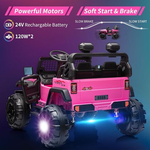 24V 9Ah Kids Ride On 2 Seaters Electric Car with Remote Control, 2 * 120W Motors Battery Powered 20" Extra Large Seats,Led Headlights, Front Storage, Bottle Holder, Fm, Music for 3+,Black in Saudi Arabia