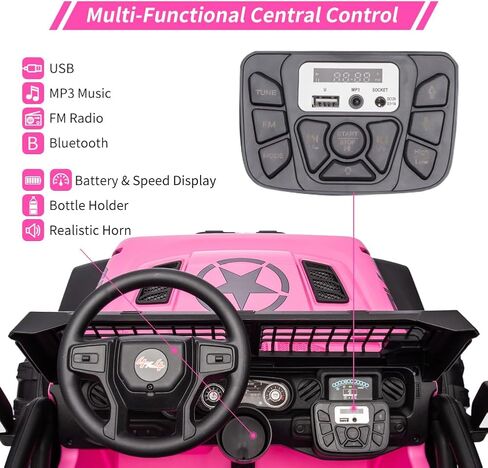 24V 9Ah Kids Ride On 2 Seaters Electric Car with Remote Control, 2 * 120W Motors Battery Powered 20" Extra Large Seats,Led Headlights, Front Storage, Bottle Holder, Fm, Music for 3+,Black in Saudi Arabia