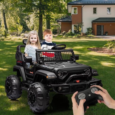 24V 9Ah Kids Ride On 2 Seaters Electric Car with Remote Control, 2 * 120W Motors Battery Powered 20" Extra Large Seats,Led Headlights, Front Storage, Bottle Holder, Fm, Music for 3+,Black in Kuwait