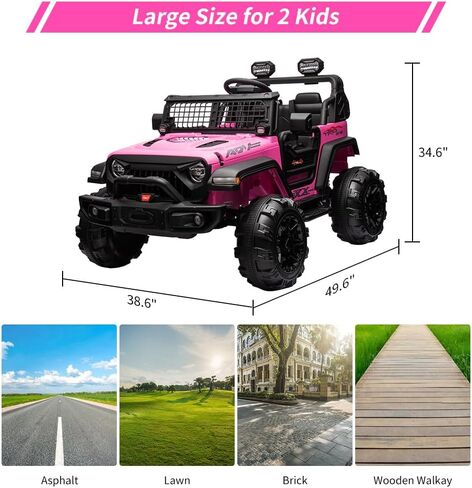 24V 9Ah Kids Ride On 2 Seaters Electric Car with Remote Control, 2 * 120W Motors Battery Powered 20" Extra Large Seats,Led Headlights, Front Storage, Bottle Holder, Fm, Music for 3+,Black in Saudi Arabia