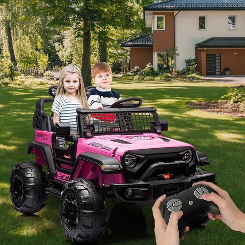 24V 9Ah Kids Ride On 2 Seaters Electric Car with Remote Control, 2 * 120W Motors Battery Powered 20" Extra Large Seats,Led Headlights, Front Storage, Bottle Holder, Fm, Music for 3+,Black in Saudi Arabia