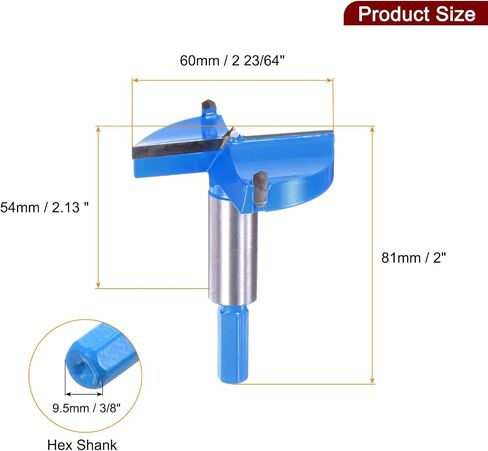 HARFINGTON Forstner Drill Bits 35mm (1 3/8") Hex Shank 3/8 inch, Carbide Forstner Bit Woodworking Hole Opener Cutter Tool for Wood Drilling/Cabinet Hinges, Blue in Saudi Arabia