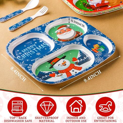Hoolerry 4 Set Melamine Dinner Plate for Kids Boys Girls Dinnerware Divided Plates with Fork and Spoon Elk Shark Dinosaur Vehicle Excavator Unicorn Kids Dishes for Top Rack Dishwasher Safe (Cute) in Saudi Arabia