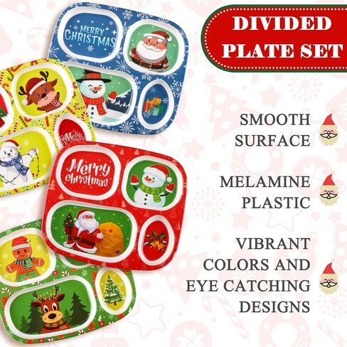 Hoolerry 4 Set Melamine Dinner Plate for Kids Boys Girls Dinnerware Divided Plates with Fork and Spoon Elk Shark Dinosaur Vehicle Excavator Unicorn Kids Dishes for Top Rack Dishwasher Safe (Cute) in Saudi Arabia