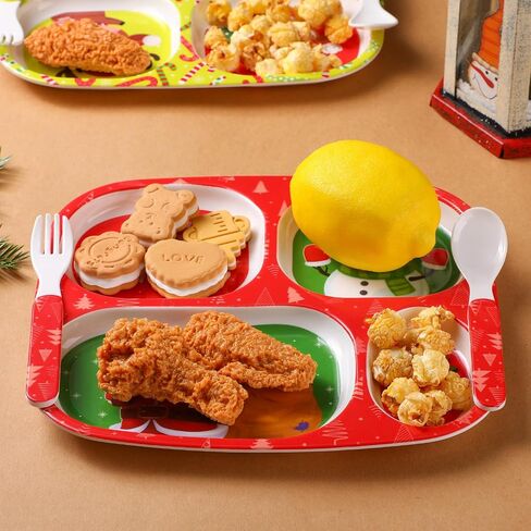 Hoolerry 4 Set Melamine Dinner Plate for Kids Boys Girls Dinnerware Divided Plates with Fork and Spoon Elk Shark Dinosaur Vehicle Excavator Unicorn Kids Dishes for Top Rack Dishwasher Safe (Cute) in Saudi Arabia
