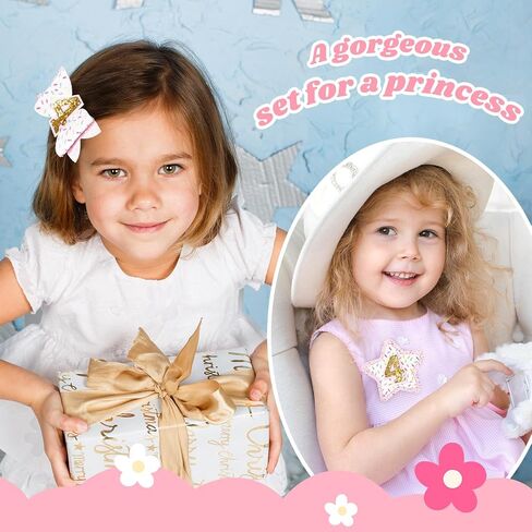 DEEKA 4th Birthday Hair Bow and Badge Set Birthday Decorations for Girl Glitter Pink and White Hair Clips for 4 Year Girl Birthday Party Decoration for Girls Toddlers Hair Accessories in Saudi Arabia