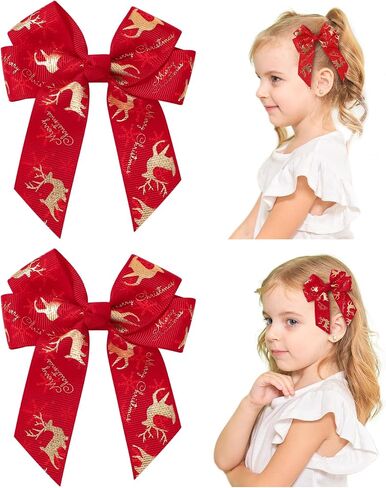doboi 2 Pcs Christmas Hair Bows for Girls Handmade Toddler Bows with Alligator Clips 3.3 Inches Christmas bows Glitter Hair Accessories for Toddlers Baby Girls Teens Kids in Kuwait
